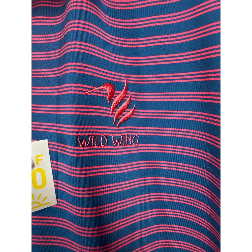 Adidas Wild Wings Country Club Pink Blue Stripe UPF 50 Polo Shirt‎ Mens Size XL